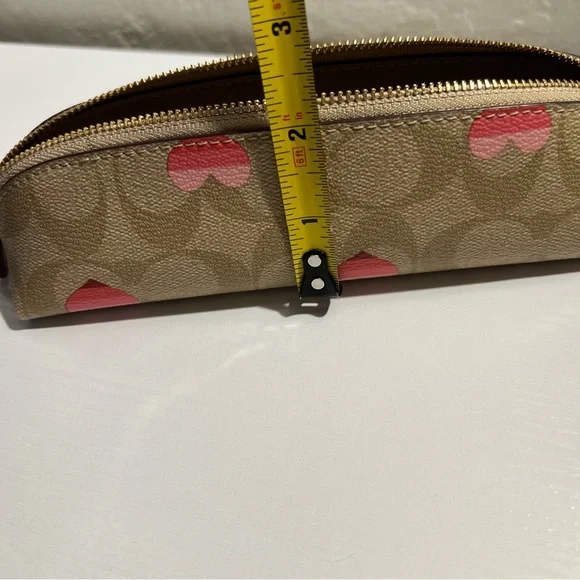 Coach Pencil Case In Signature Canvas with Stripe Heart Print - Picture 12 of 12